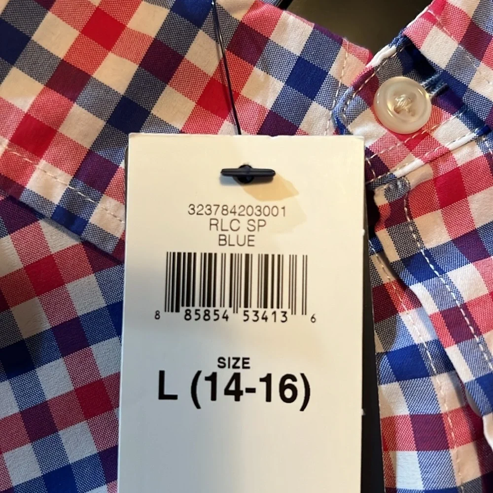 Ralph Lauren boys long sleeved performance Oxford shirt red & blue gingham M&L